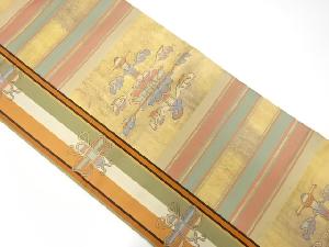 縞に花更紗模様織出し袋帯